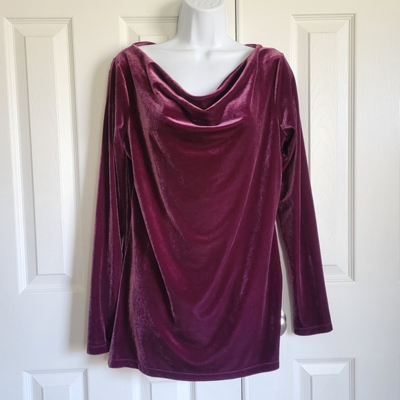 Lands' End Tops - Land's End purple velvet long sleeve drape neck top women's small size 6 - 8